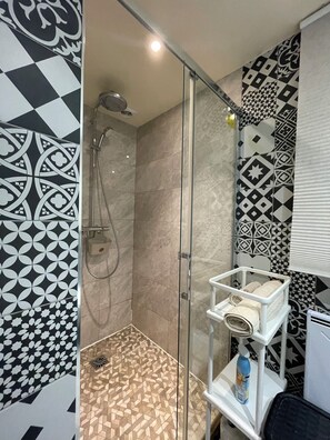 Séchoir à cheveux, serviettes fournies, savon, shampooing