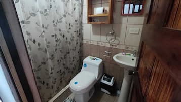 Regadera, toallas, jabón, shampoo