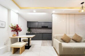Family Apartment | Living area | 43-inch Smart TV with digital channels, fireplace - Golden Sun 3 Apartments   (Ho Chi Minh City)