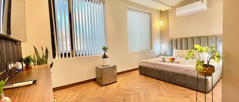 1 bedroom, desk, blackout drapes, iron/ironing board