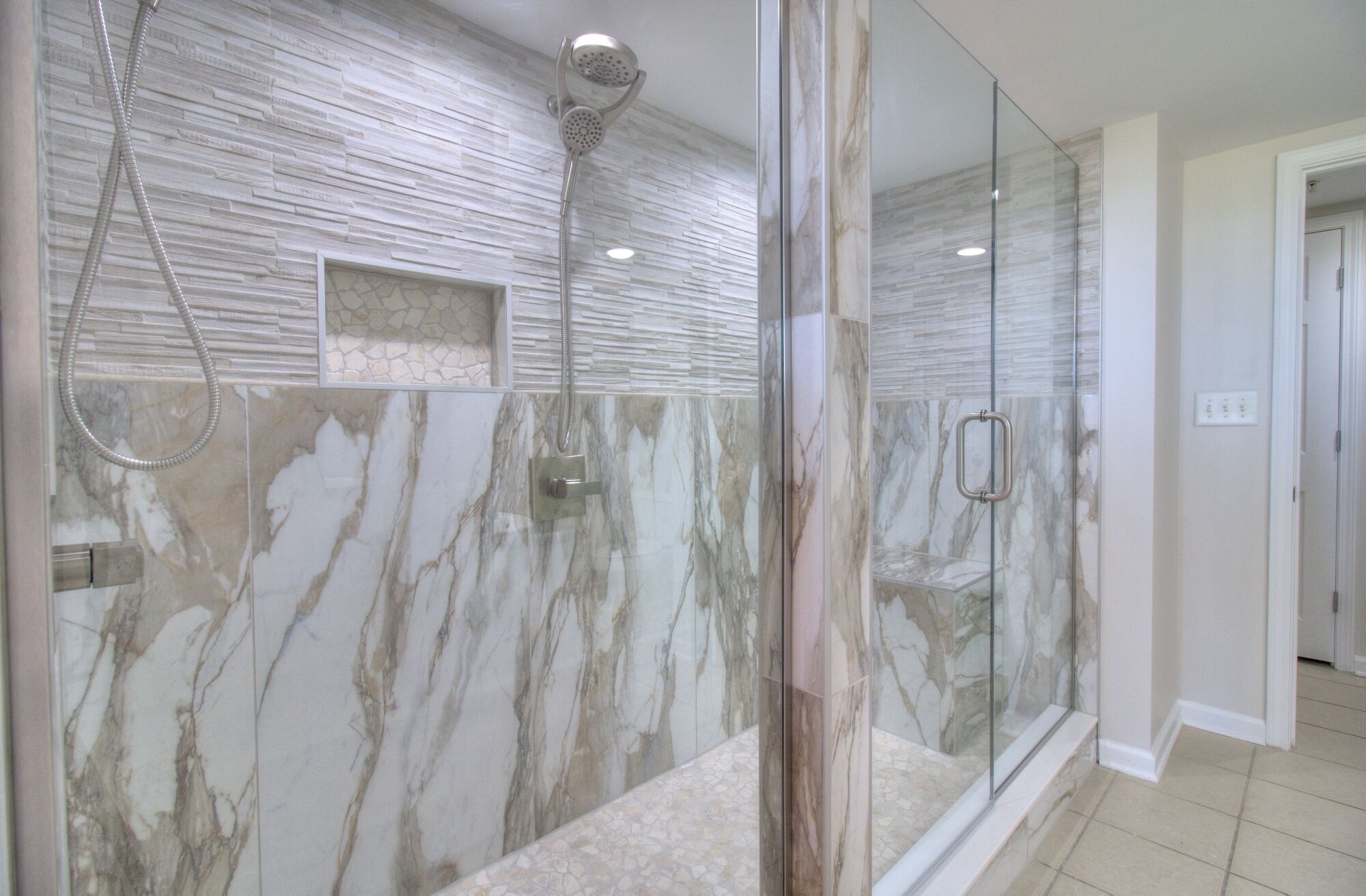 Shower, towels, toilet paper