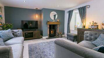 TV, fireplace