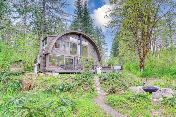 House (2 Bedrooms) | Front of property - Riverfront Skykomish Cabin w/ Private Hot Tub! (Skykomish)