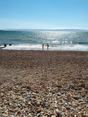 Plage à proximité, chaises longues, serviettes de plage