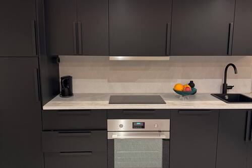 Family Apartment | Private kitchen | Full-sized fridge, microwave, oven, stovetop