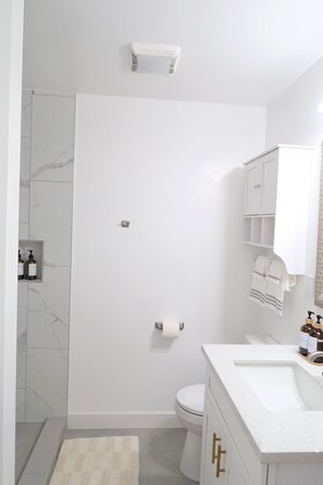 Secadora de cabello, toallas, jabón, shampoo 