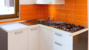 Fridge, oven, stovetop, coffee/tea maker