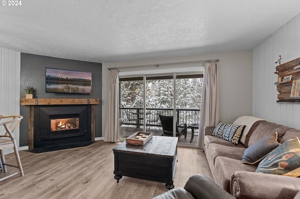 Älytelevisio, takka, kirjoja, stereot