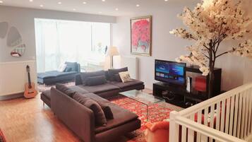 Smart-tv, een dvd-speler, boeken en een muziekbibliotheek