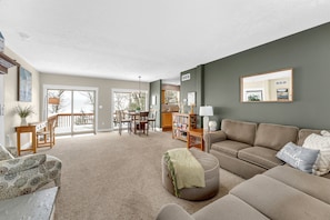 Smart TV, fireplace, DVD player, books