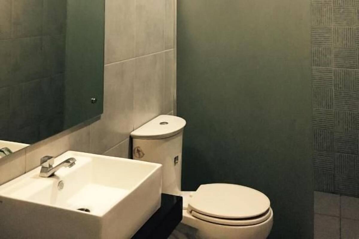 Une salle de bain avec un lavabo, des toilettes et une douche.