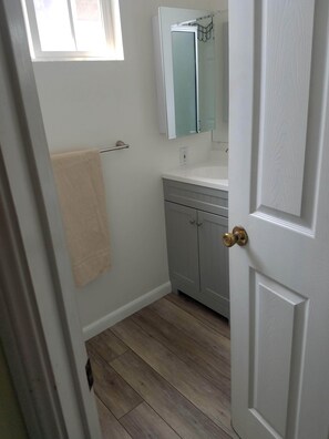 Shower, towels, toilet paper