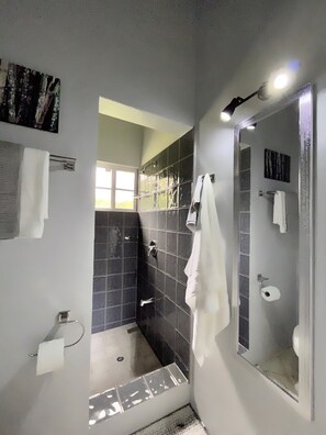 Ducha, toallas, jabón y papel higiénico