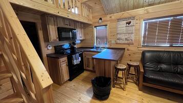 Microwave, stovetop, coffee/tea maker, electric kettle