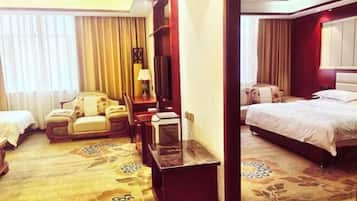 Down comforters, minibar, desk, blackout drapes