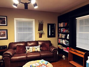 Smart TV, DVD player, books, video library