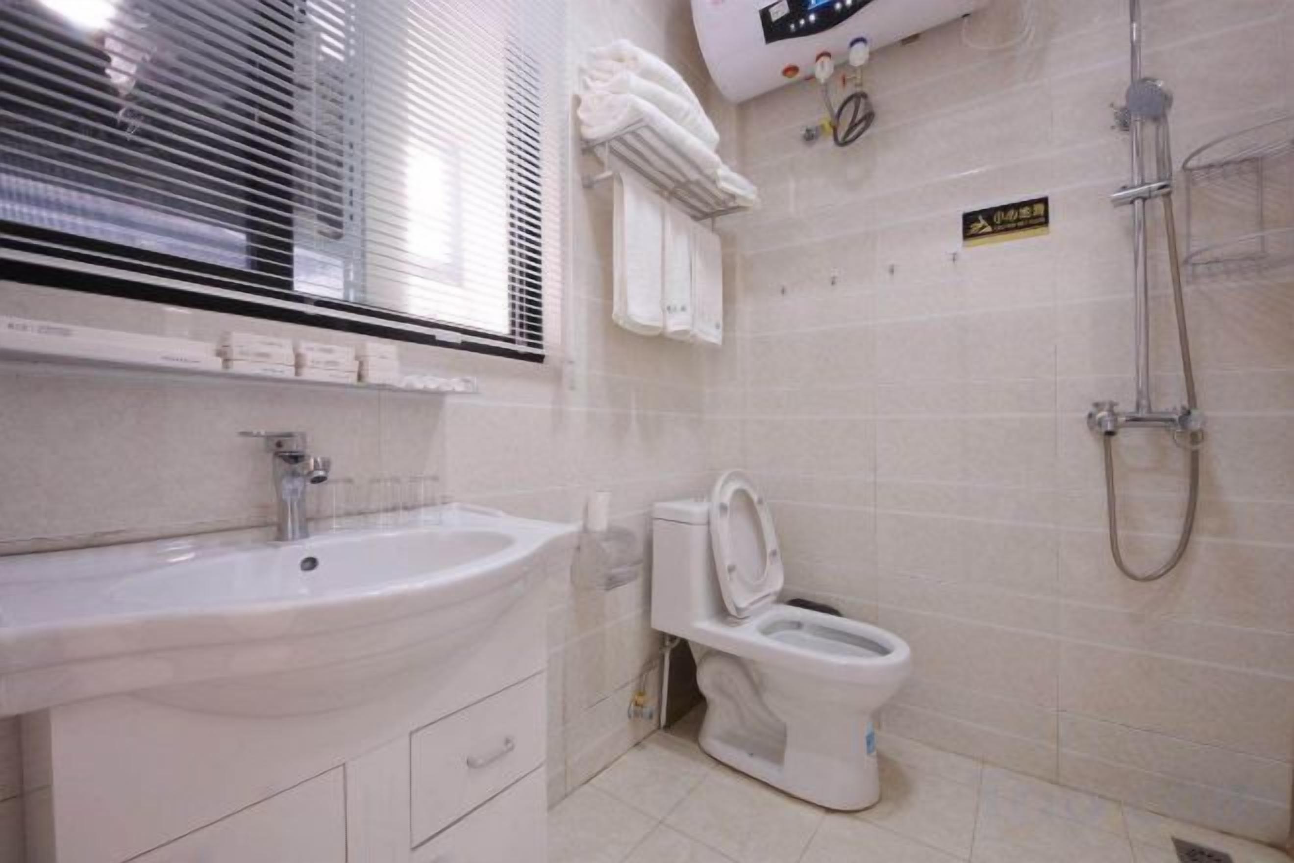 Une salle de bain avec un lavabo, des toilettes et une douche.