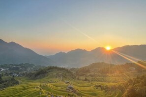 Terraced fields with a sunrise in the background. - Yunhe Terraced Fields Homestay (Yunhe)
