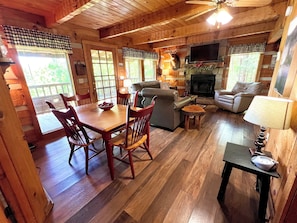 TV, fireplace