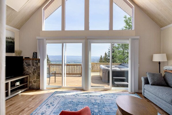 Télévision, cheminée, livres, chaîne hi-fi