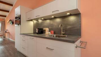 Réfrigérateur, micro-ondes, plaque de cuisson, lave-vaisselle