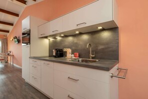 Kühlschrank, Mikrowelle, Herdplatte, Geschirrspüler