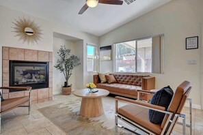 TV, fireplace, offices