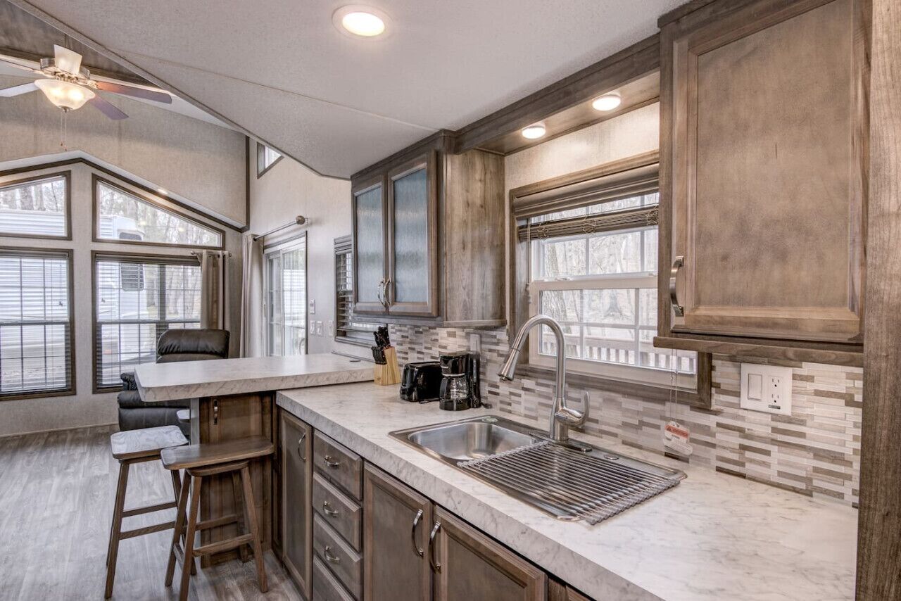 Fridge, microwave, cookware/dishes/utensils