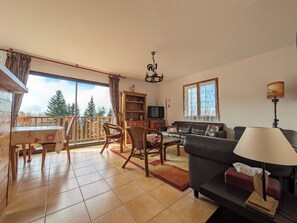 Una televisión, un reproductor de DVD, libros