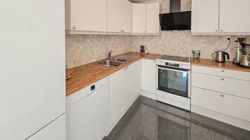 Fridge, dishwasher, coffee/tea maker