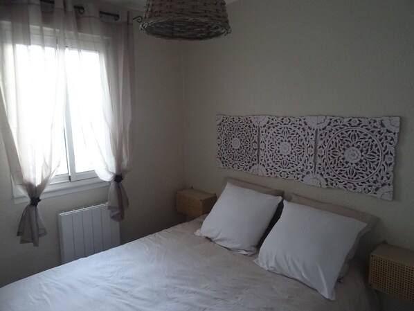 1 bedroom, iron/ironing board, travel crib, bed sheets