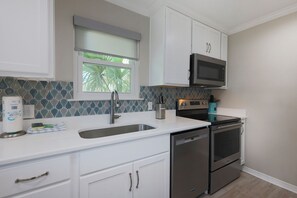 Fridge, microwave, oven, dishwasher