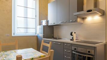 Frigorífico, microondas, horno y placa de cocina