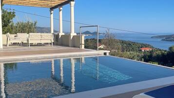 Seasonal outdoor pool, sun loungers