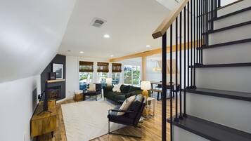 Smart TV, fireplace, video games, books