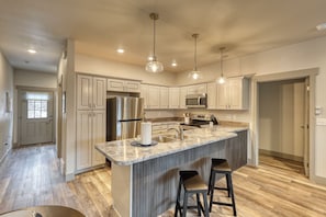 Fridge, microwave, oven, stovetop - Rockerville Gold Town Lodging #3-This one-bedroom condo is your perfect home base for adventure and relaxation. Just minutes from Mount Rushmore, Crazy Horse Memorial, Custer State Park, Sturgis, and the Badlands. (Rockerville)