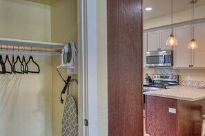 Fridge, microwave, oven, stovetop - Rockerville Gold Town Lodging #13-This two-bedroom condo is your perfect home base for adventure and relaxation. Just minutes from Mount Rushmore, Crazy Horse Memorial, Custer State Park, Sturgis, and the Badlands. (Rockerville)