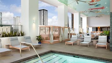 Outdoor pool, free cabanas, pool umbrellas