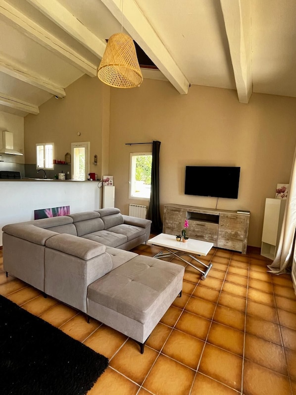 Una televisión, una chimenea