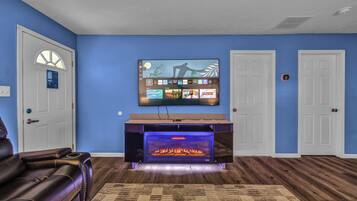 Smart TV, fireplace, video games