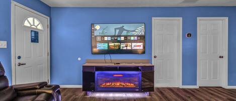 Smart TV, fireplace, video games