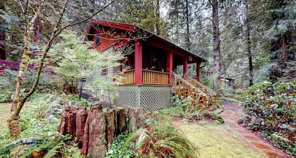 Unwind in nature's embrace at a 1925 cabin with hot tub & river views
