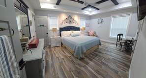 1 bedroom, desk, iron/ironing board, travel cot