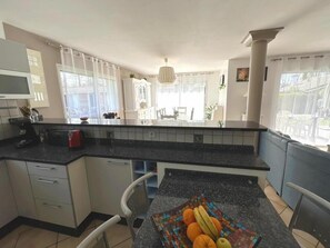 Fridge, microwave, dishwasher