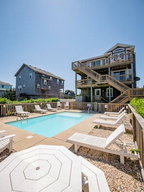 Outdoor pool - Pet Friendly, fenced in Yard and Huge Pool! Sound Views, 2 min walk to Ocean (Waves)