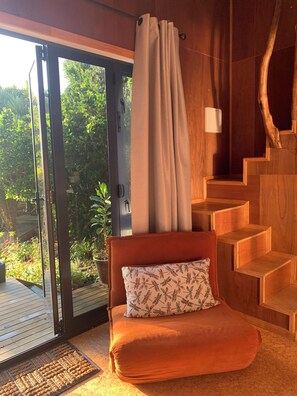 Interior - Rustic Cabin Getaway - simple luxury with cosy loft bed, outdoor fire and bath (Auckland)