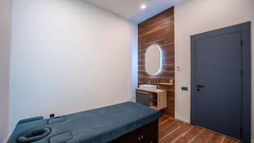Sauna, steam room, body treatments, body scrubs, facials, massages