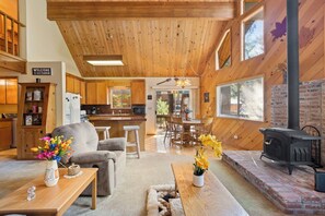 Smart TV, fireplace, table football, books