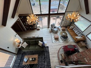 Smart TV, fireplace, DVD player, books