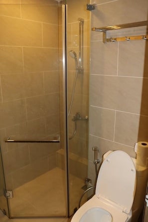 Ducha, bañera de hidromasaje, secador de pelo y bidé